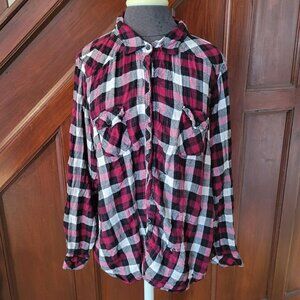 Torrid Womens Plaid Flannel Button-Up Shirt Size 3 Red & Black